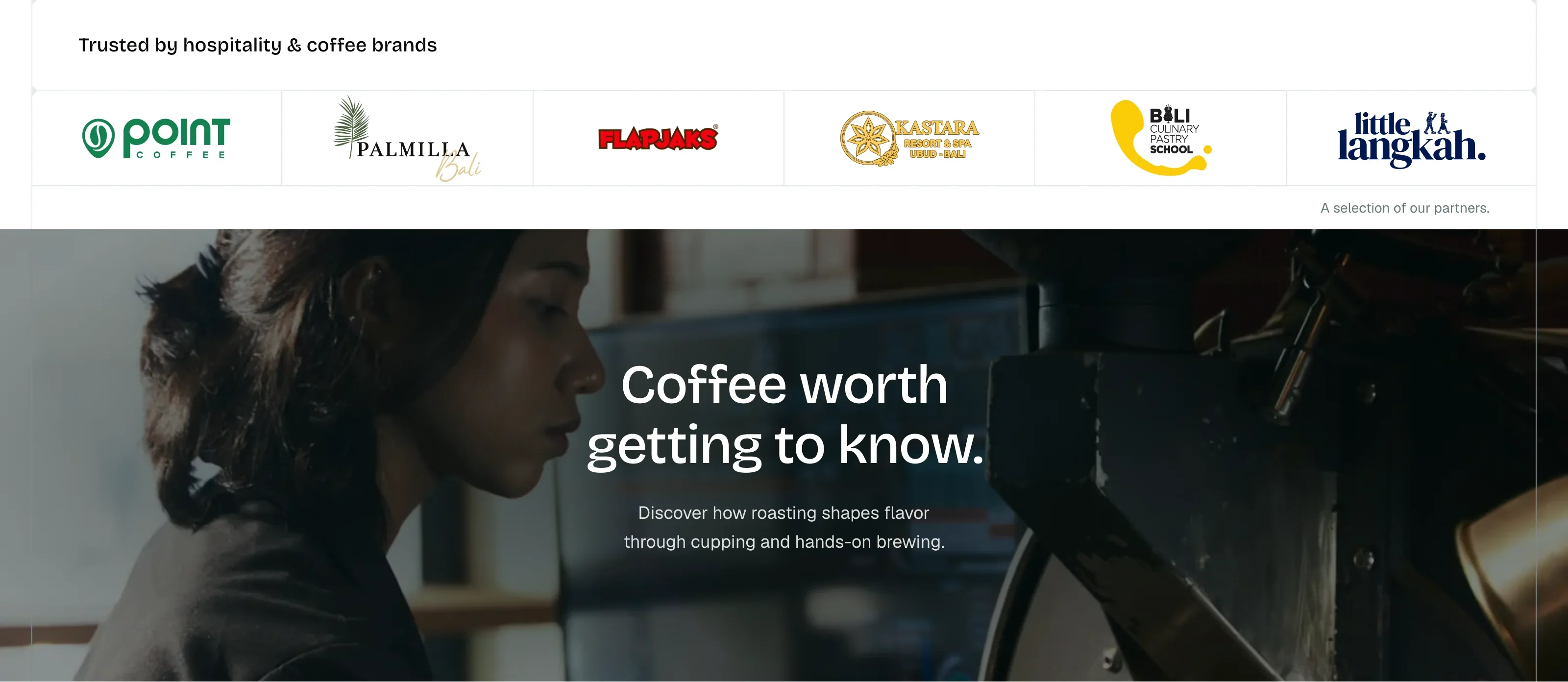 sensakoffie brand statement and partner hospitality logos highlighting coffee craft and cupping education.