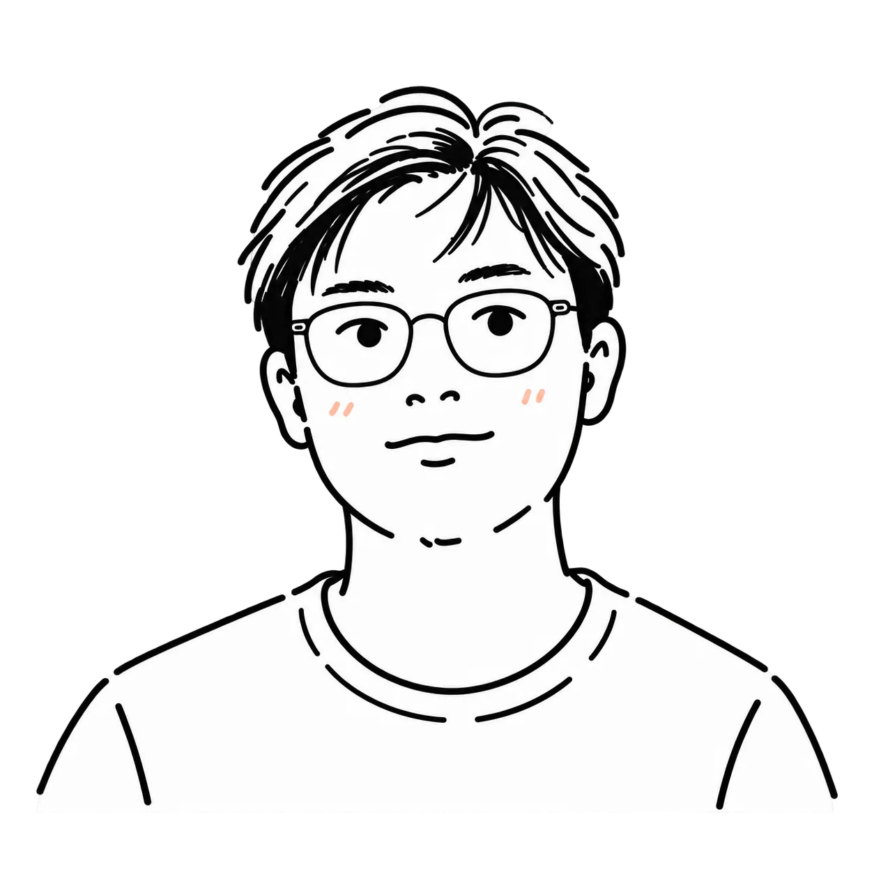 Line drawing of Yohanes Ray, wearing glasses and a plain t-shirt.